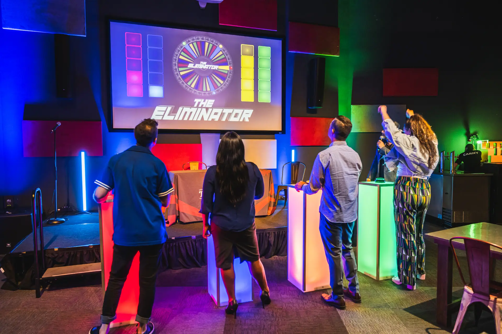 Guests play a corporate game show